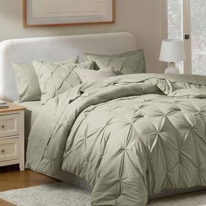 Nestl Queen Comforter Set 7 Piece Pinch Pleated Comforters Queen Size Light Sage